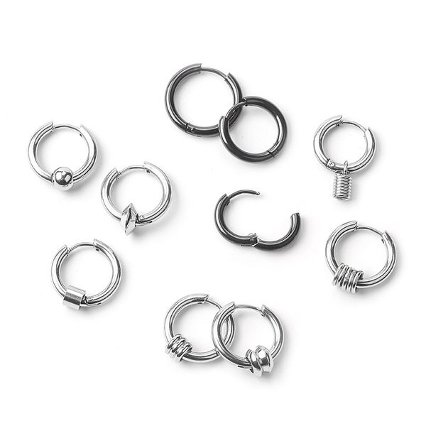 

hoop & huggie fashion small black stainless steel earrings for men tiny circle round earring homme jewelry, Golden;silver