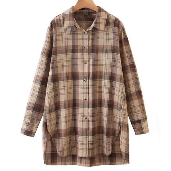 

katara vintage turn down collar blouses women fashion plaid printed loose shirts women elegant long sleeve female ladies ht, White