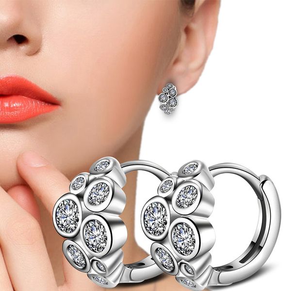 

hoop & huggie fashion shiny flower crystal earrings black/white small huggies charming piercing earring jewelry for women, Golden;silver