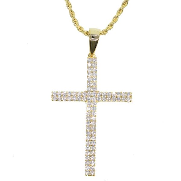 

24" rope chain men's pendant hip hop cross jewelry iced out sparking bling cz cross necklace, Silver