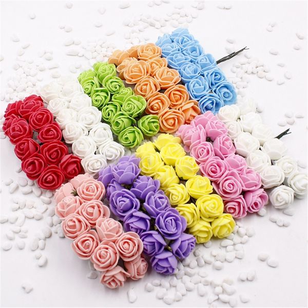 

144 pcs mini foam rose artificial flowers for home wedding car decoration diy pompom wreath decorative bridal flower fake flower ju0014