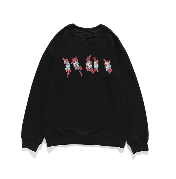 

men sweatshirts fashion letter embroidery with flower pullover mens casual pure color autumn winter hoodies women fashion clothing, Black