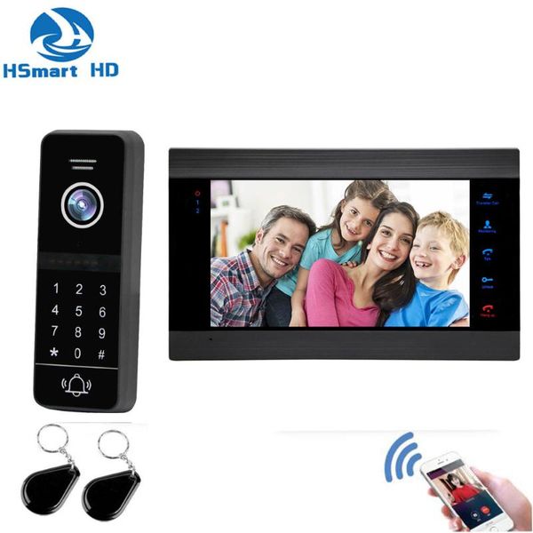 

wired wifi ip video door phone 7 inch doorbell intercom system add tf 32gb with password rfic card door access control system