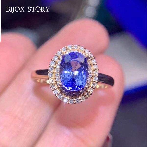 

cluster rings bijox story elegant 925 sterling silver ring with 6*8mm oval shaped sapphire zircon gemstone for female wedding party gift, Golden;silver