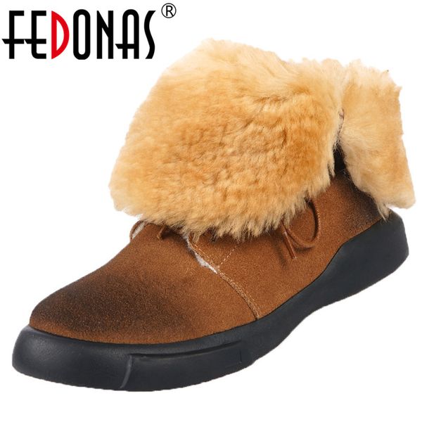 

boots fedonas comfortable flats platform female warm snow casual office shoes woman cow suede women winter ankle, Black