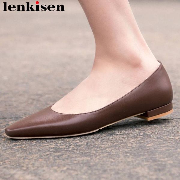 

lenkisen hand-sewn leather full grain leather loafers square toe concise style movie stars elegant driving grandma shoes l05, Black