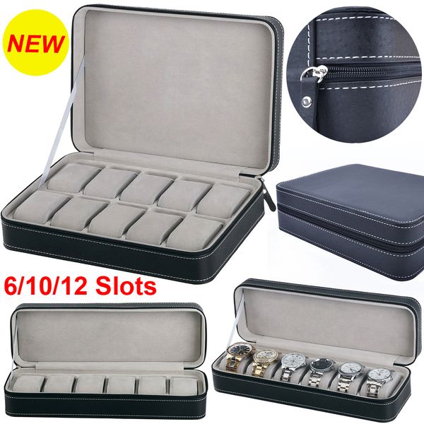 6/10/12 Slots Tragbare Leder Uhrenbox Ihre Uhr Gute Organizer Schmuck Aufbewahrungsbox Reißverschluss Einfach Tragen Männer Uhrenbox Neue D40 T200917