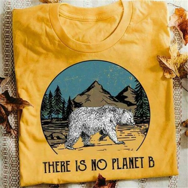 

bear there is no planet b men t-shirt cotton s-3xl gold slim fit tee shirt
