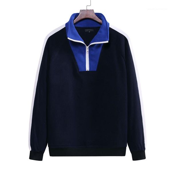 

pullover new mens clothing casual mens designer hoodies 20fw contrast color panelled long sleeve zipper neck, Black