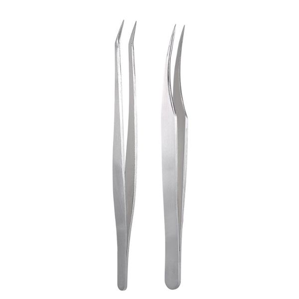 

2pc stainless steel eyelash extension tweezers set applicator clip straight curved eyelash tips nippers with storage box