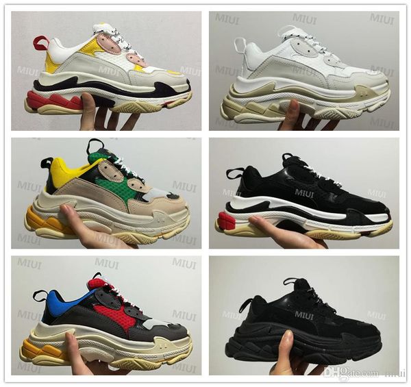 

2018 fw retro triple s sneaker mens fashion vintage kanye west old grandpa trainers casual shoes size 36-45, Black