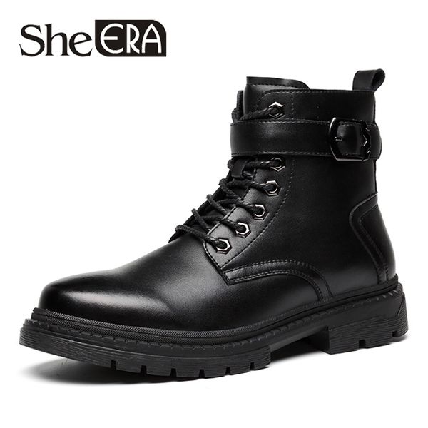 

boots men's 2021 fashion outdoor tooling warm shoes men autumn winter split leather casual oxfords, Black