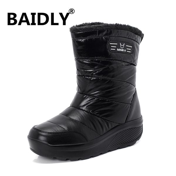 

winter boots women warm mid-calf snow boots ladies plush insole thick-soled waterproof shoes for woman warm bota feminina, Black
