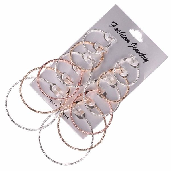 

hoop & huggie 6 pair/set steampunk big circle earring set for women simple trendy style brincos round earrings party jewelry gift, Golden;silver