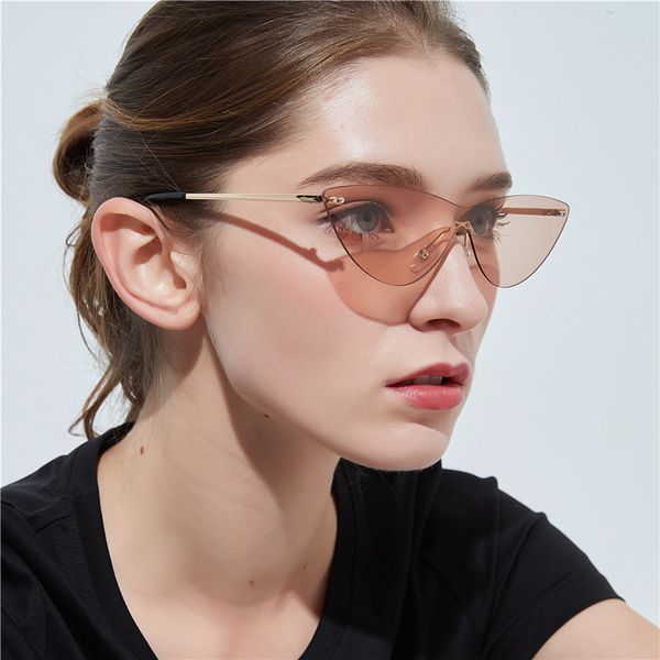 

retro cat eye sunglasses fashion one-piece frameless sun glasses transparent colorful lens eyewear, White;black