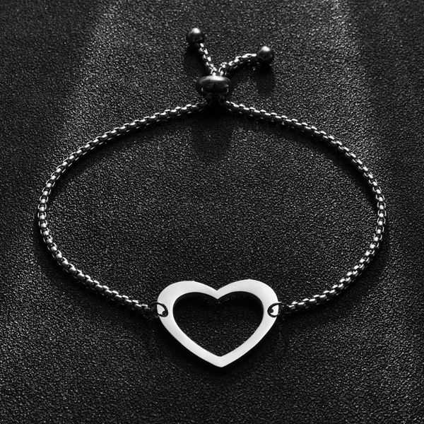 

charm bracelets 10pcs/lot mirror polished stainless steel hollow bracelet adjustable box chain love heart jewelry, Golden;silver