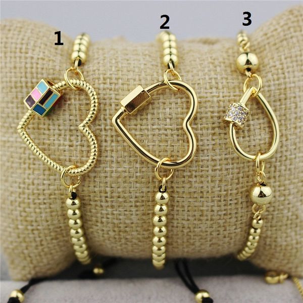 

5pcs cz screw clasp charm bracelet,heart shape cz charm with copper beads bracelet,fashion adjustable bracelet, Black