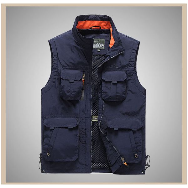 

plus size 6xl tactical jacket men multi-pocket classic waistcoat outdoor fishing male sleeveless coat work pgrapher vest, Gray;blue