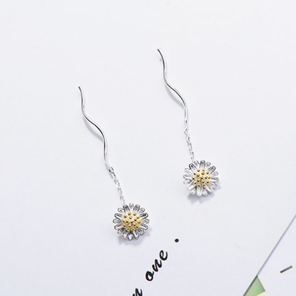 

dangle & chandelier obear siver plated plant gold color daisy drop earrings fashion ear for women fine jewelry gift, Silver