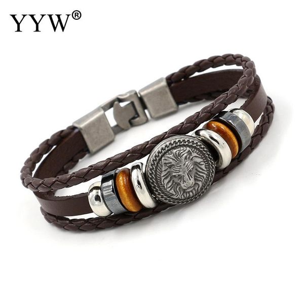 

2020 handmade retro leather woven charm rock bracelet men vintage braided bangles lion men jewelry pulseira feminina, Golden;silver