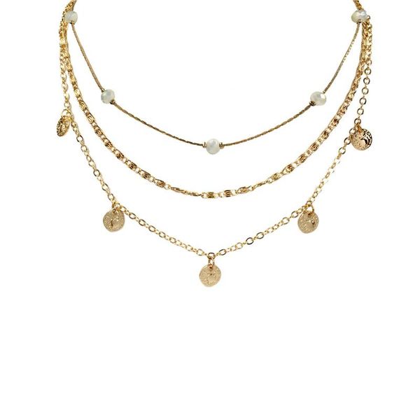 

chokers 2021 arrivals gold color plating irregular disc cham with mint bead layered necklace for women girl bohemia statement chunky, Golden;silver