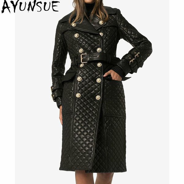 

winter genuine leather jacket women clothes 2020 korean streetwear 100% real leather coat female thick sheepskin coat hiver 9933, Black