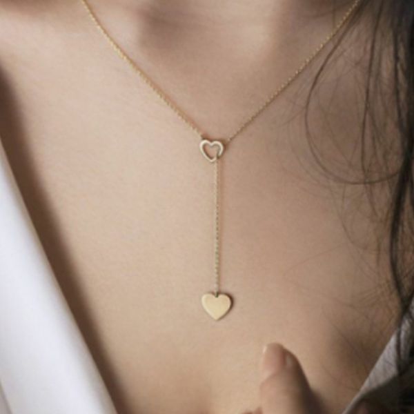 

chains european and american fashion personalized peach heart love pendant women's y-shaped necklace, Silver