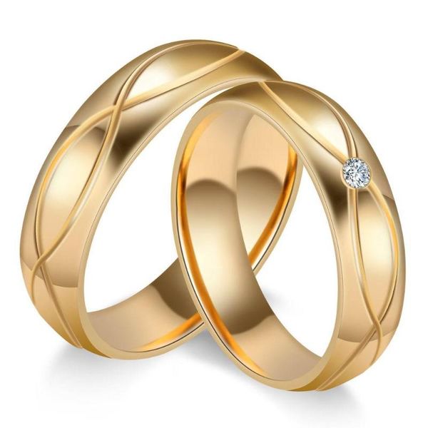

wedding rings korean fashion trend couple ring gold zircon bridal sets titanium steel, Slivery;golden