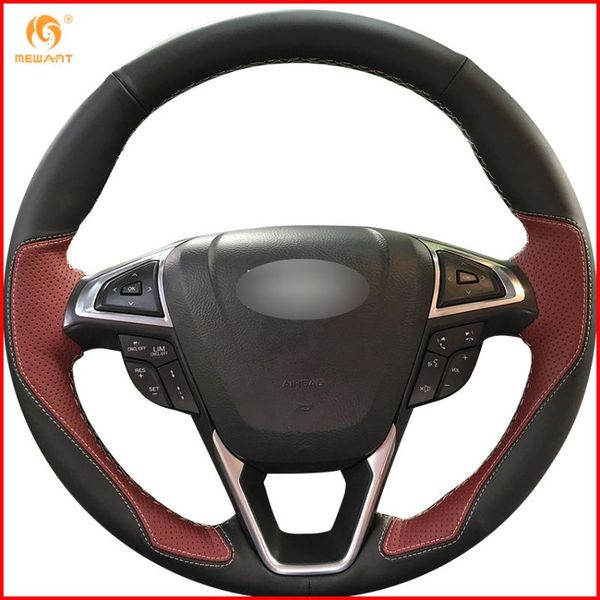 

mewant black leather wine red leather car steering wheel cover for mondeo fusion 2013-2020 edge 2020-2020 accessories parts
