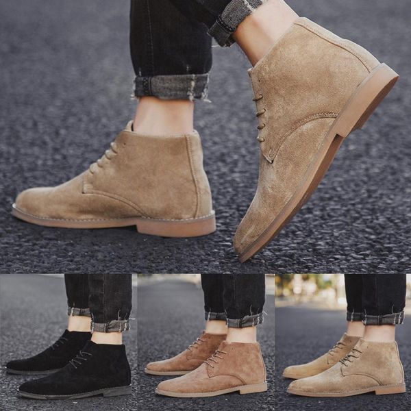 

winter boots men natur fur faux british boots brown leisure high suede pointed shoes 3cm heel non-slip bottom g3, Black