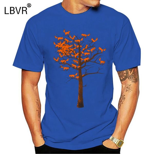 

artistic watercolor drawing tshirts autumn blazing fox tree picture men's short sleeve 2020 new coming pure cotton fashion tees