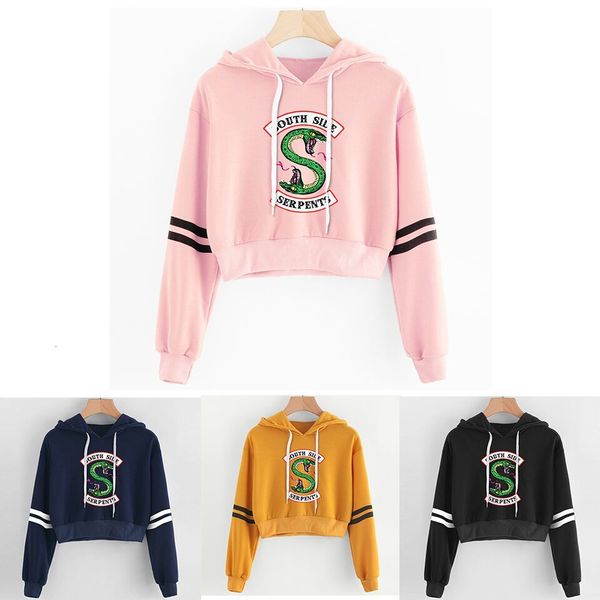 

riverdale crop hoodies kawaii riverdale southside serpent print harajuku spring koop casual plus size short sweatshirt, Black