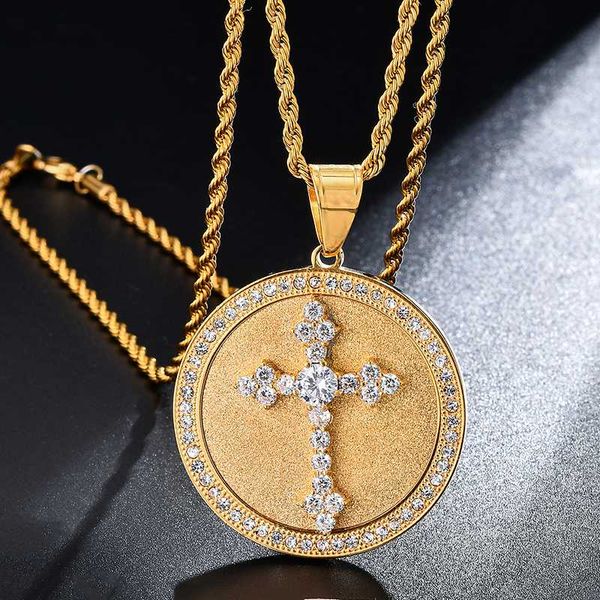 

us7 iced zircon cross pendant with rope chain men women hiphop jewelry gold silver color cz stainless steel pendant necklace