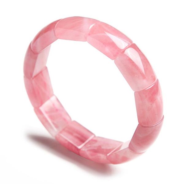 

genuine natural rose pink quartz bangles femme women stretch rectangle bead crystal natural stone bracelets, Black