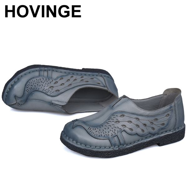 

hovinge women genuine leather flat shoes woman loafers 2020 soft outsole handmade women casual single shoes flats, Black