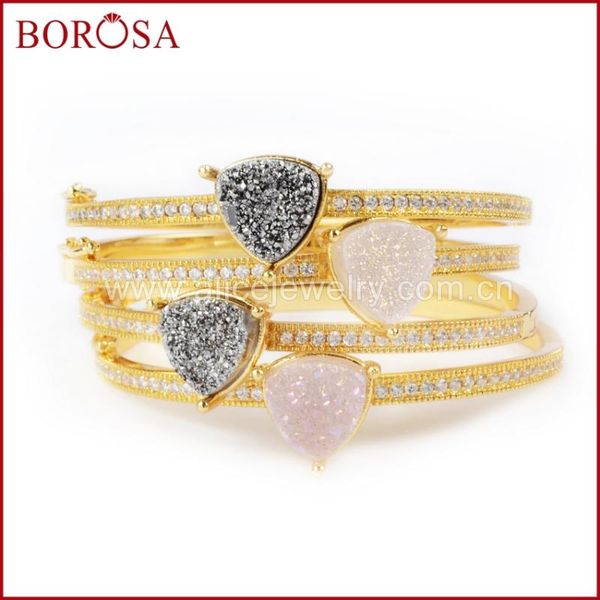 

bangle borosa 12mm triangle gold color brass natural crystal druzy titanium ab pave white zircon jewelry zg096, Black