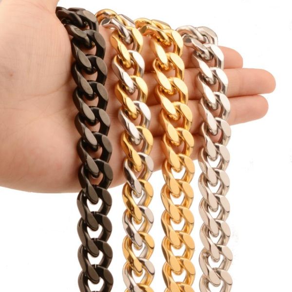 

chains 4 color choose 11/13/15/17mm hipper fashion stainless steel cuban curb chain men women jewelry necklace or bracelet, Silver
