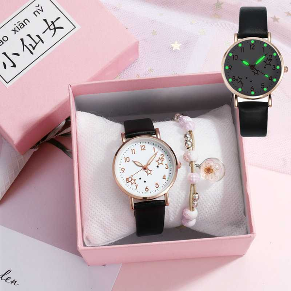 

wristwatches luminous women set bracelet watches fashion simple ladies wrist casual leather strap quartz watch clock montre femme, Slivery;brown