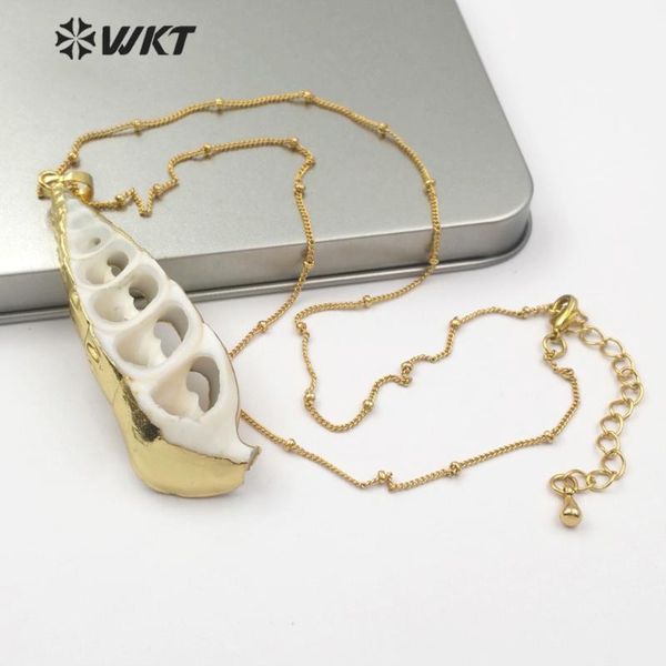 

wt-jn064 slice trumpet shell necklace white color gold bezel shell pendant natural sea jewelry beach wedding necklace, Silver