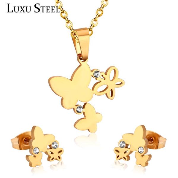 

luxusteel симпатичные комплекты ювелирных изделий из нержавеющей стали подвеска бабочка ожерелье серьги наборы с цирконом для женщин / девуш, Silver