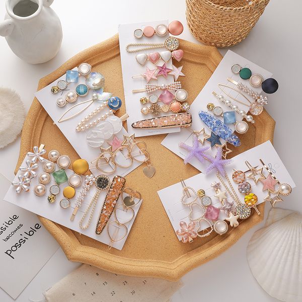 

new women girls pearl crystal hairpins side clip hair jewelry trendy geometric headwear fashion hair accessories barrettes, Golden;silver