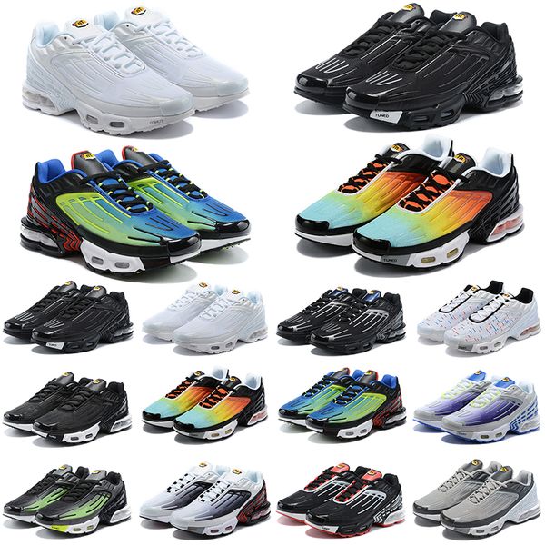 

tn plus 3 running shoes mens trainers triple black white neon hyper violet parachute usa mens sports sneakers size 36-45