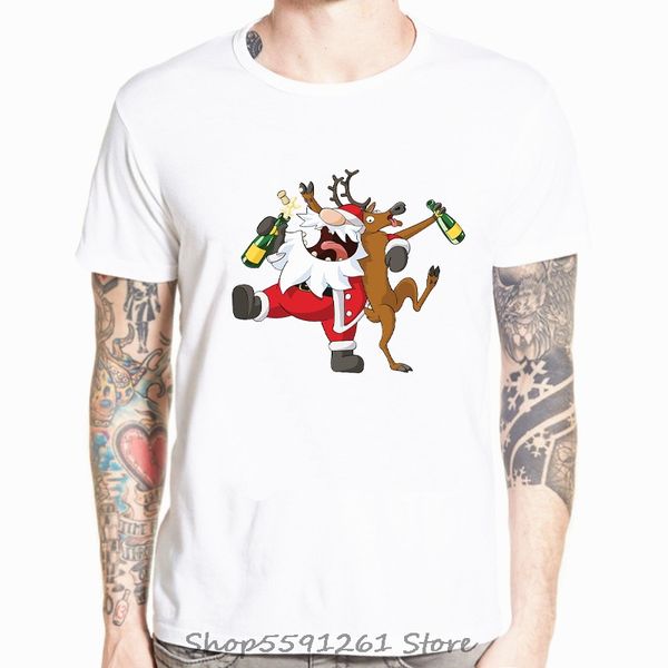 

funny design men t-shirt boy's cotton tees christmas santa claus jumping print short sleeve o-neck summer clothes tees