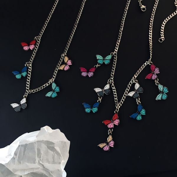 

chokers cute sweet hip-hop butterfly necklaces for women stainless steel chain fashion statement pendant necklace jewelry, Golden;silver