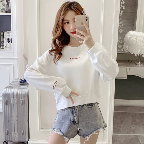 

2020 autumn new fashion loose slimming letter embroidered for women sweater embroidered sweater nlv8q, Black