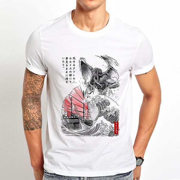 

япония ukiyoe стиль great old one ктулху в канагава прохладно футболки рубашки мужчины лето новый белый случайный ьотте унисекс тенниску