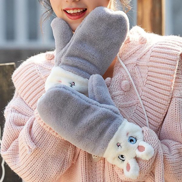 

women winter gloves girl winter cute cartoon animal funny lovely plush mittens soft warmer plus velvet thickening gloves 19oct28, Blue;gray