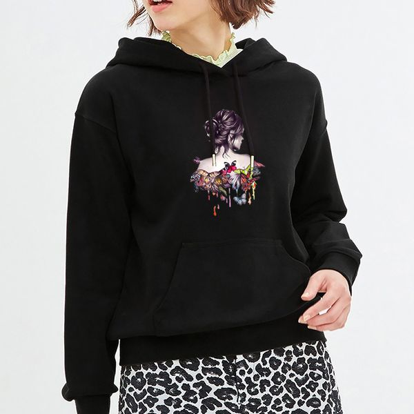 

mens diy hoodies cartoon beauty & butterfly pattern print men women casual pure color sweatshirts fashion autumn wear