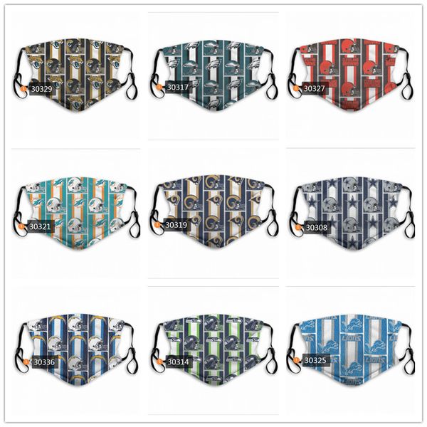 

new football designer mask rugby team designer face masks mixed orders washable adjustable reusable with 2pcs carbon filters women men kid