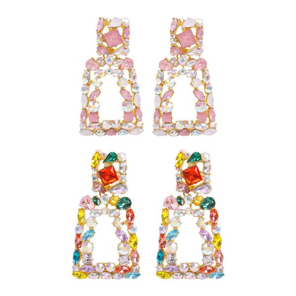 

europe and the united states exaggerated geometric glass earrings temperament trendy retro earrings 2 pairs, Silver